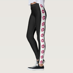 Legging Preto com faixa de libido rosa-quente
