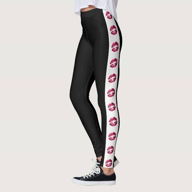 Legging Preto com faixa de libido rosa-quente (Esquerda)