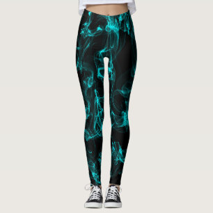 Legging Preto com Padrão de Fumaça Líquida Neon Verde