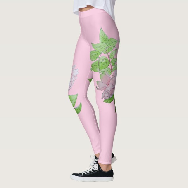 Legging preto com padrão floral cor-de-rosa negrito (Esquerda)