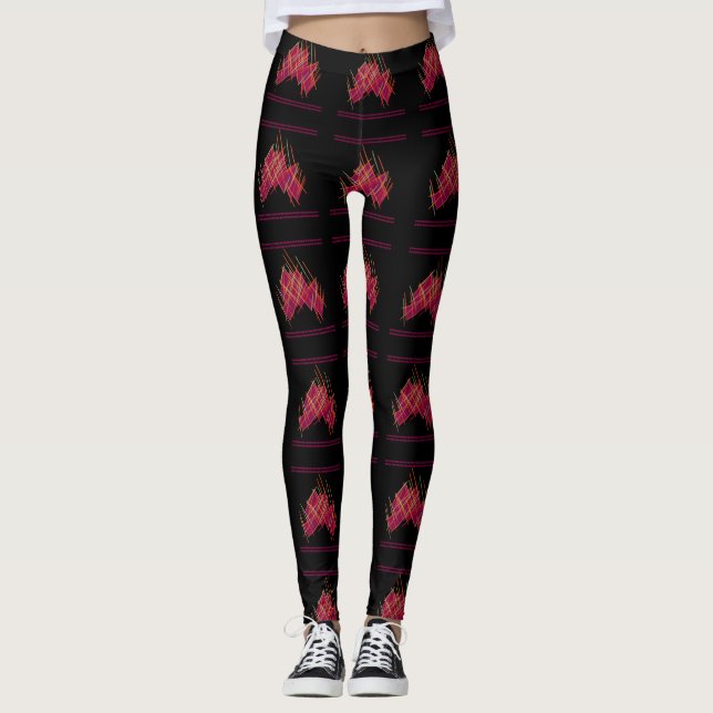 Legging Preto com padrões design de vinho de uvas (Frente)