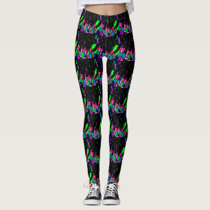 Legging Preto com padrões rosa e verde