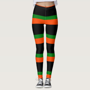 Legging Preto com pernas laranja e verdes