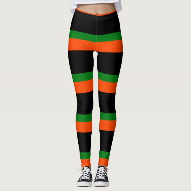 Legging Preto com pernas laranja e verdes (Frente)