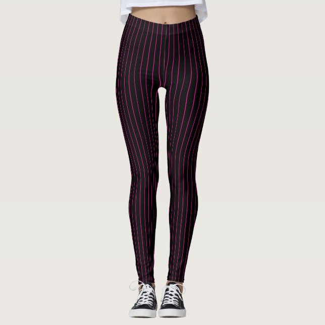 Legging Preto com Pinstripe Rosa (Frente)