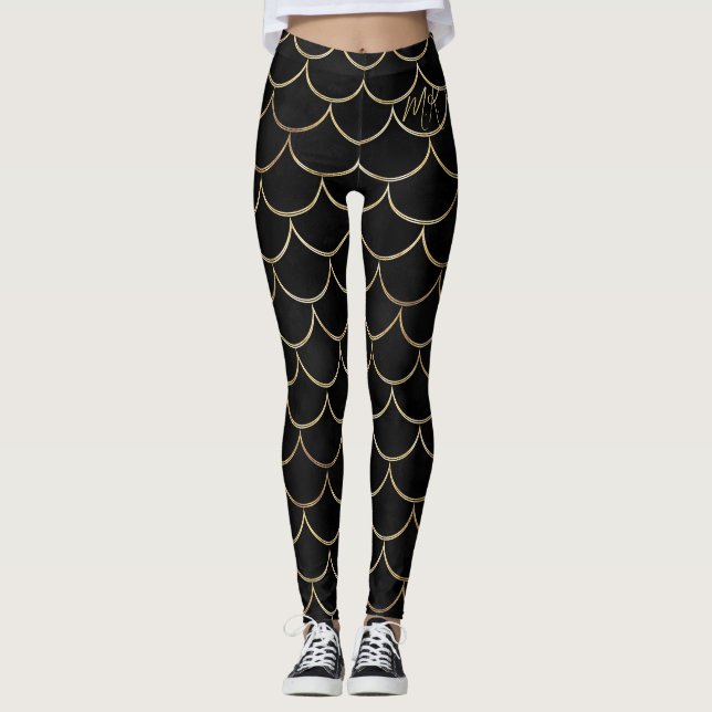 Legging Preto com Sereia Monográfica Dourada (Frente)