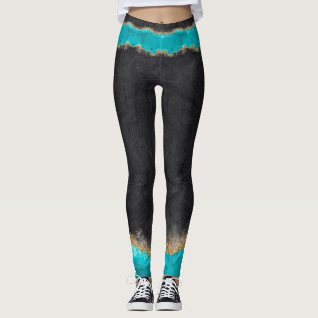 Legging Preto com Teal e Dourado (Frente)