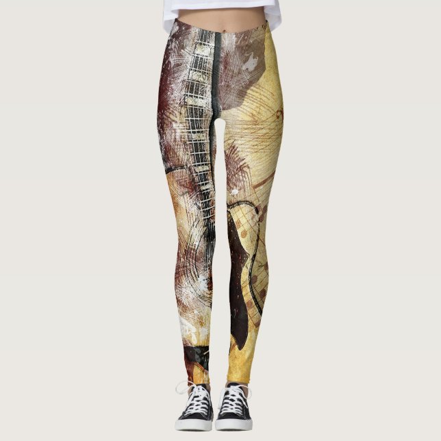 Legging Preto Dourado de Brown das caneleiras abstratas do (Frente)