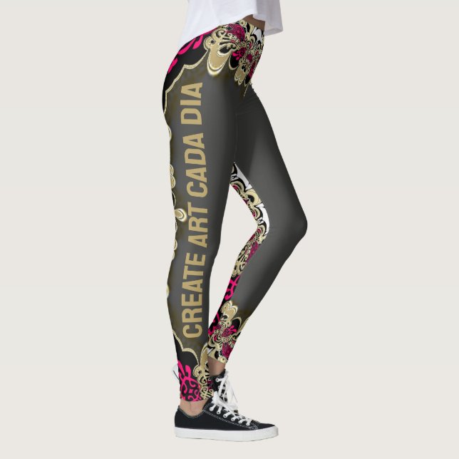 Legging Preto Dourado Rosa Quente (Direita)