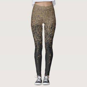 Legging Preto Dourado salpicado Ombre do brilho