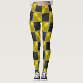 Legging Preto e Amarelo com quadrados Dourados
