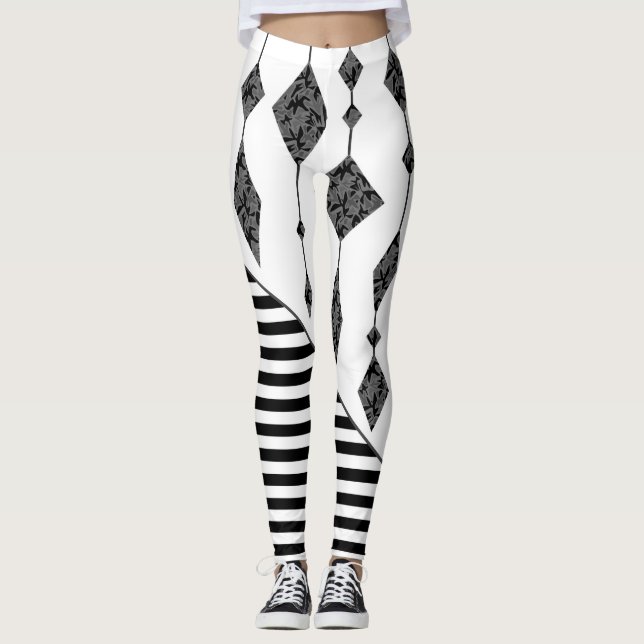 Legging Preto e branco, abstrato, geométrico, simples, Dig (Frente)