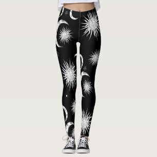 Legging Preto e Branco Caprichoso Sol Lua e Estrelas