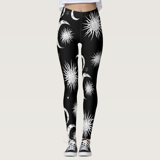 Legging Preto e Branco Caprichoso Sol Lua e Estrelas (Frente)