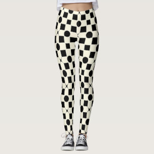 Legging ⚫ Preto e Branco Geo Glow ✨ Padrão de Círculos Mod