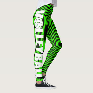 Legging Preto e caneleiras listradas verdes de néon do