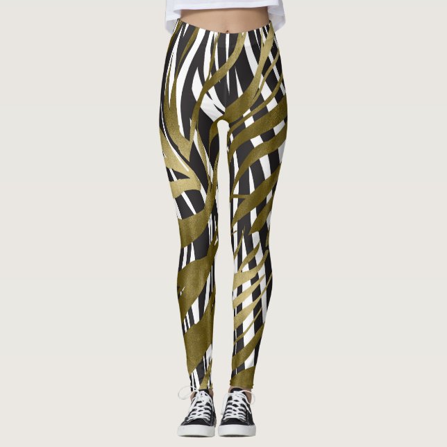 Legging Preto e Dourado Estampa de Zebra Safari Chic Glamo (Frente)