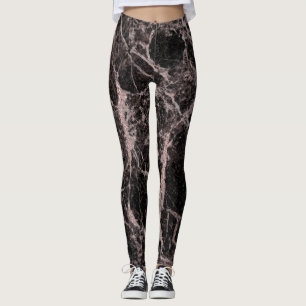Legging Preto e Rosa Ouro Rosa Brilho Mármore Glam Moderno
