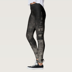 Legging Preto e Taupe Skyline de Veneza Itália Envelhecido