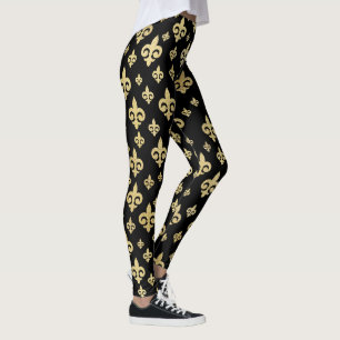Legging Preto Elegante e Fleur-de-Lis Dourado   Mardi Gras