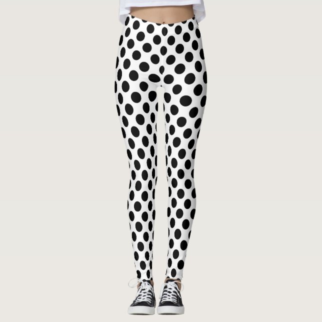 Legging Preto em Bolinhas de tamanho médio branco (Frente)