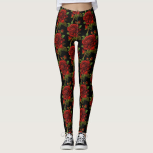 Legging Preto floral da flor da rosa vermelha