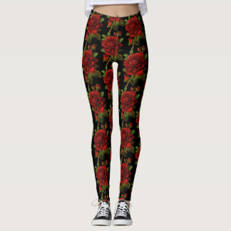 Legging Preto floral da flor da rosa vermelha