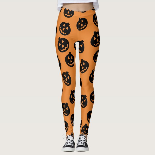Legging Preto/laranja das caneleiras dos confetes de Jack (Frente)