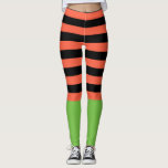 Legging Preto & laranja listra o divertimento inferior<br><div class="desc">Preto & laranja listra caneleiras inferiores verdes do Dia das Bruxas do divertimento</div>