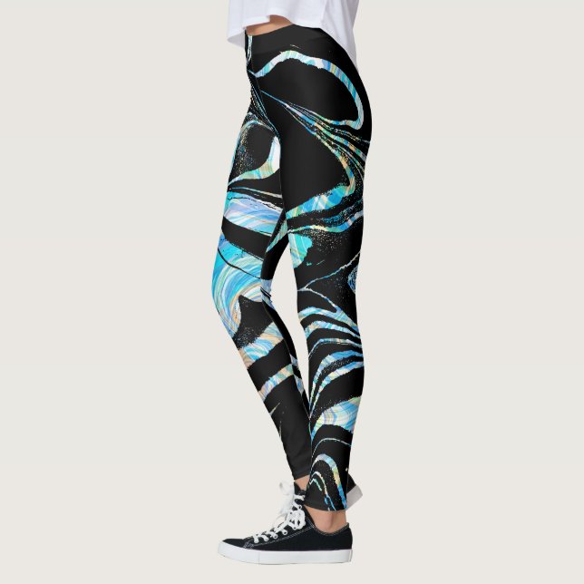 Legging Preto Moderno com Marble Swirls Coloridos (Esquerda)