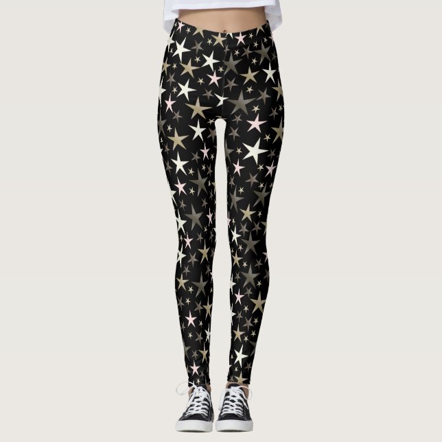 Legging preto, prata, brilhante, brilhante, estrela, cor, (Frente)