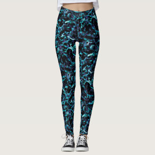Legging Preto Roxo & Azul Aquamarinho Elétrico Chocante