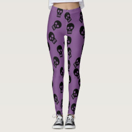 Legging Preto/roxo das caneleiras dos confetes do crânio