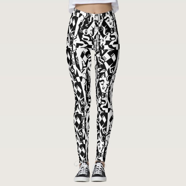 legging preto sobre branco sobre preto (Frente)