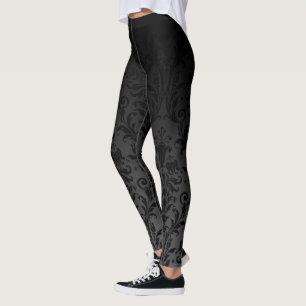 Legging Preto Sobre Damasco Floral De Gradação De Ombre 