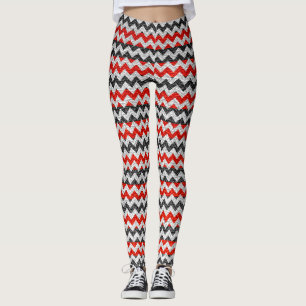 Legging Preto Vermelho Branco Chevron Moderno Couro