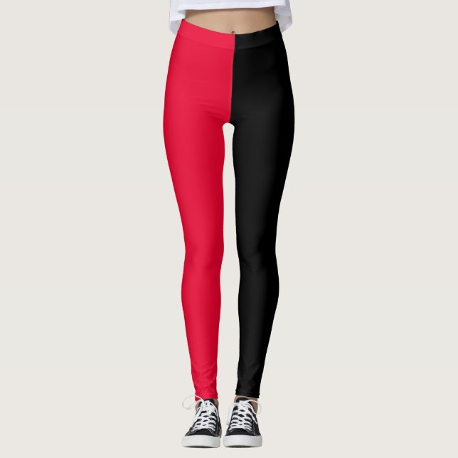 Legging Preto Vermelho Duas Pontas de Meia Cor Divididas (Frente)