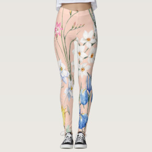 Legging Primavera d aquarelas florals, papel de parede ret