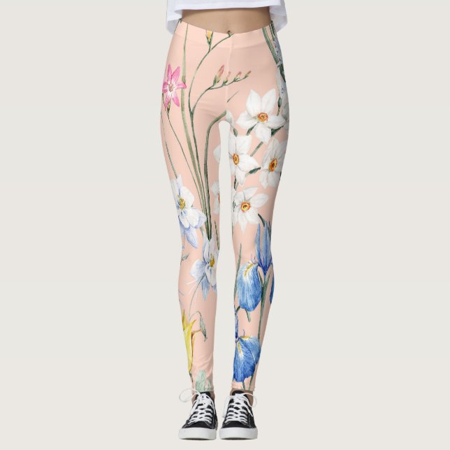 Legging Primavera d aquarelas florals, papel de parede ret (Frente)