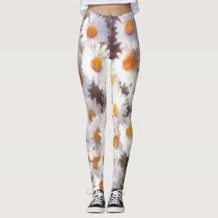 Legging Primavera Daisy Wildflower Watercolor