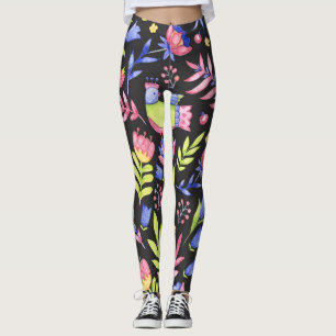 Legging Primavera Floral: Padrão Sem Costura De Aquarela