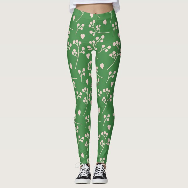 Legging Primavera, Padrão Folha de Flor (Frente)