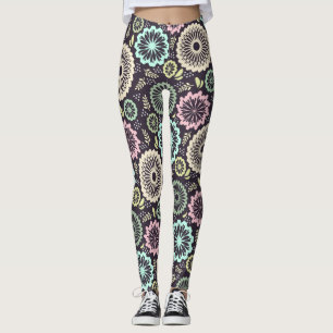 Legging Primavera vintage flores cinza tartaruga cor-de-ro