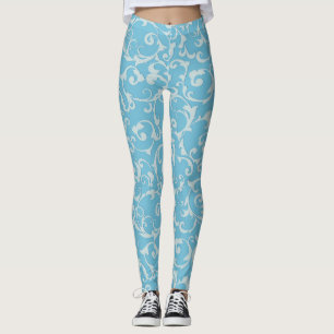 Legging Princesa Azul Elegante Rodopio de Damasco Real
