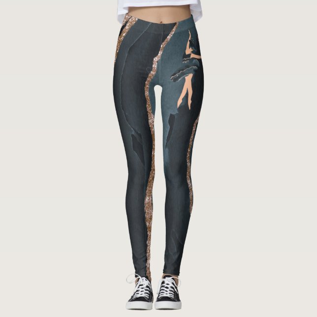 Legging Princesa borboleta bailarina azul e ouro (Frente)