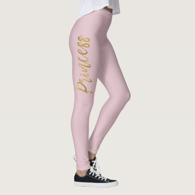Legging Princesa Rosa e Dourada Faux Foil Yoga Pants (Direita)