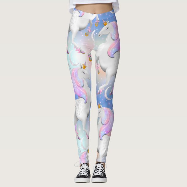 Legging Princesa Unicorn, Rosa e Noite Azul (Frente)