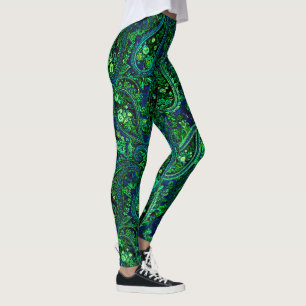 Legging Profusão Paisley Floral Vibrante Azul Verde