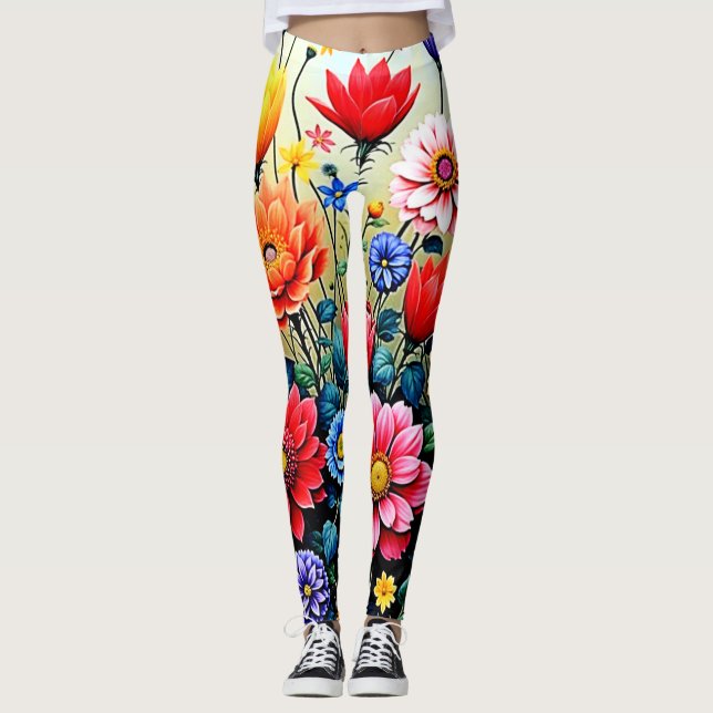 Legging Projeto de Jardim de Flores Abstratas Alegres (Frente)