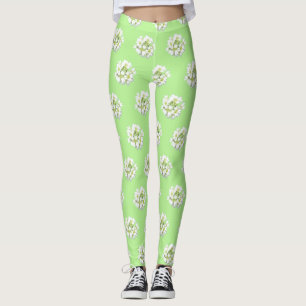 Legging Prusto De Padrões De Flores Brancas. Legenda